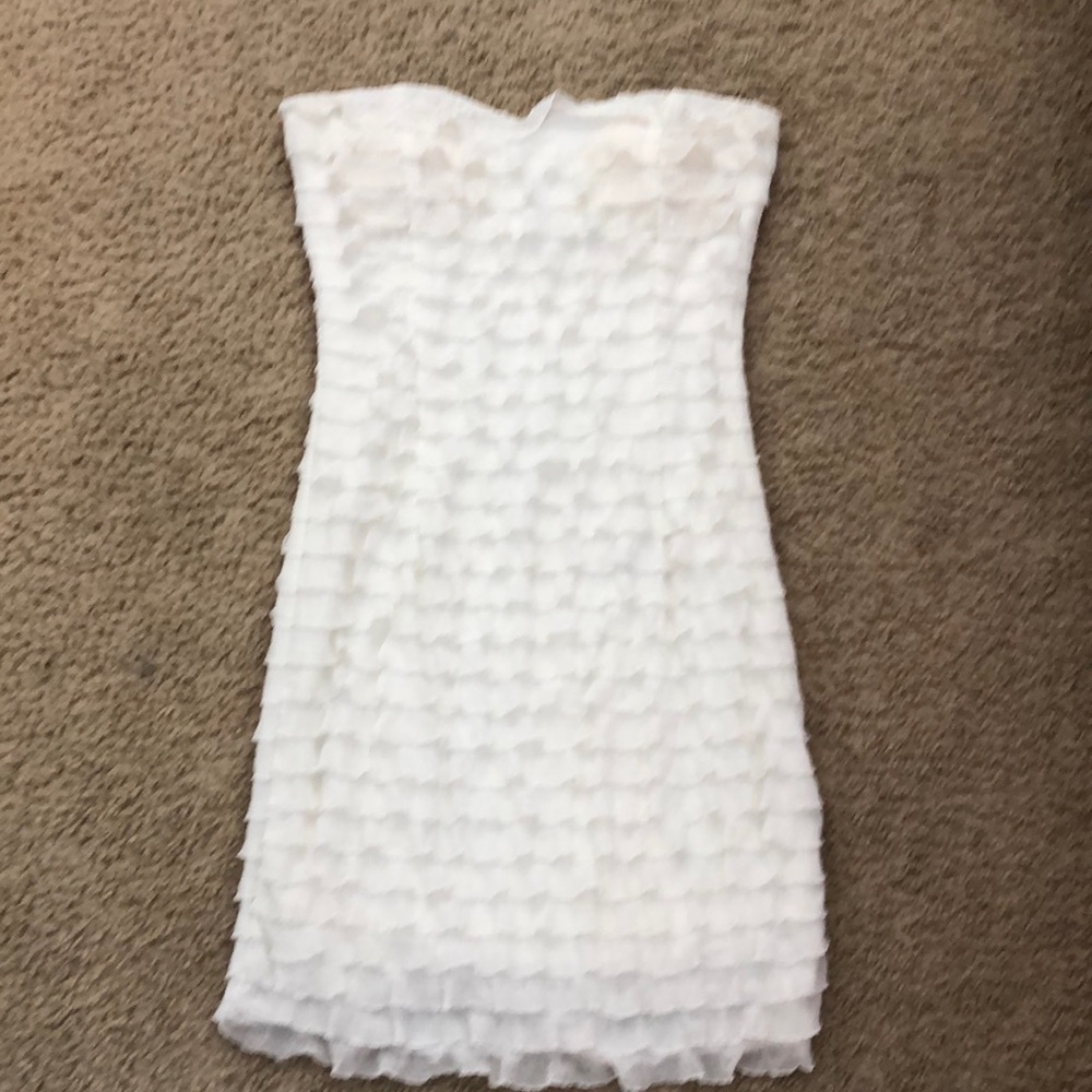 Lucky Day white ruffle mini dress, size M